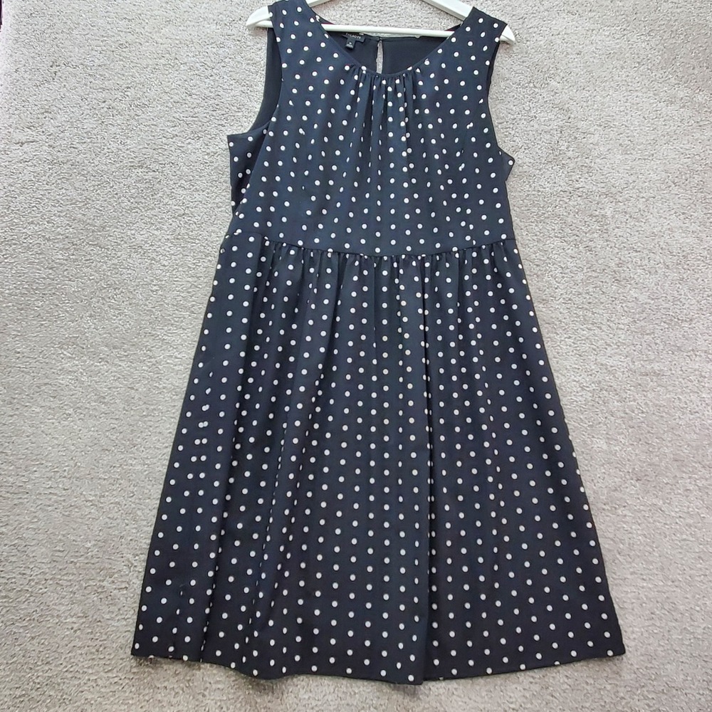 Talbots Fit & Flare Dress Womens 16 Black Polka Dotβ Pleated Sleeveless Back Zip